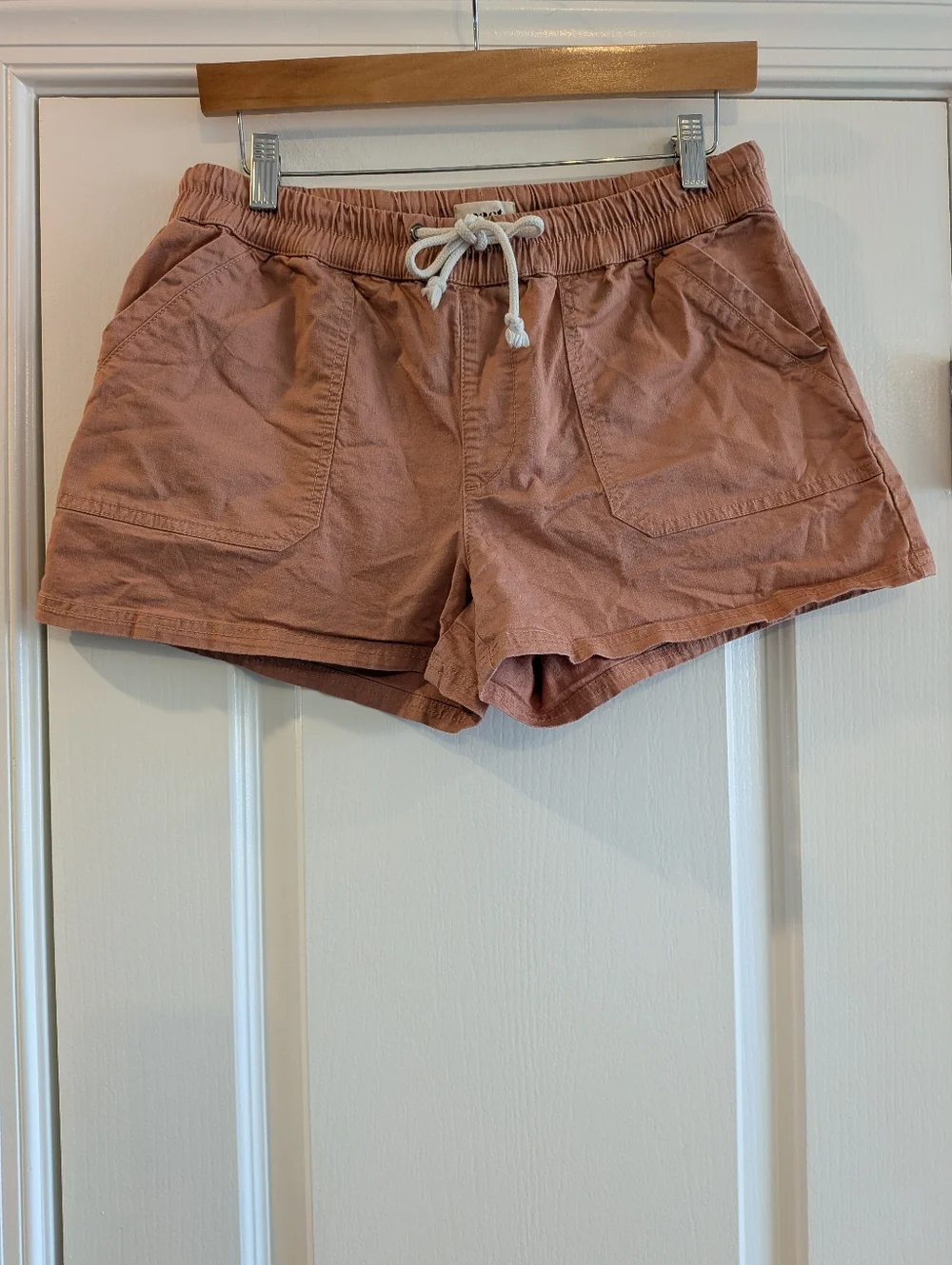 Pact Woven Twill Drawstring Shorts Organic Cotton Pink Clay Pull On Size M - Picture 3 of 12